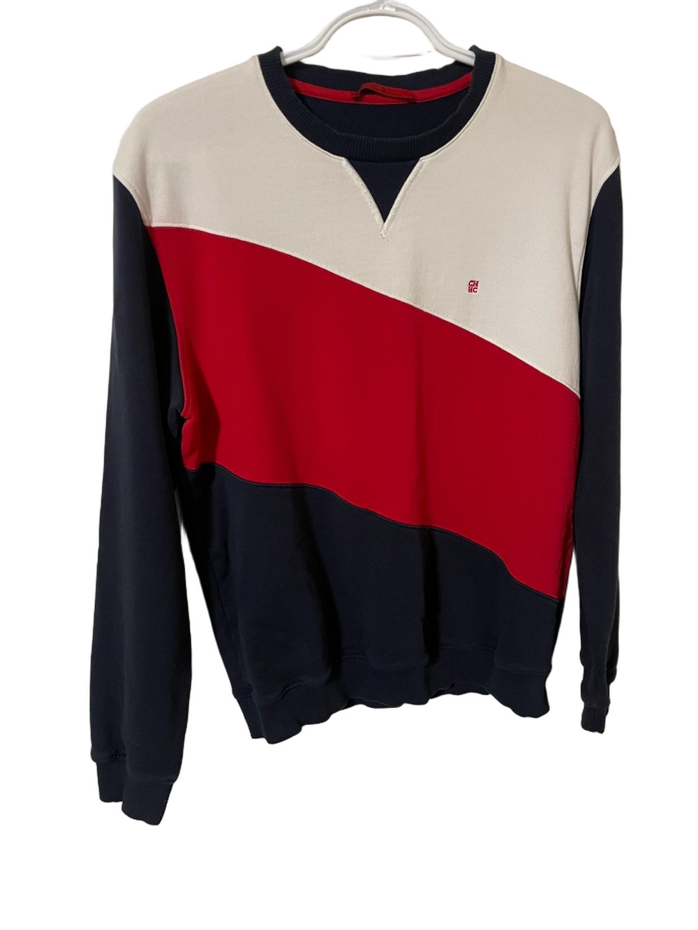 Carolina Herrera Navy/Red/Cream Diagonal Colourblock Crewneck Sweatshirt Size M